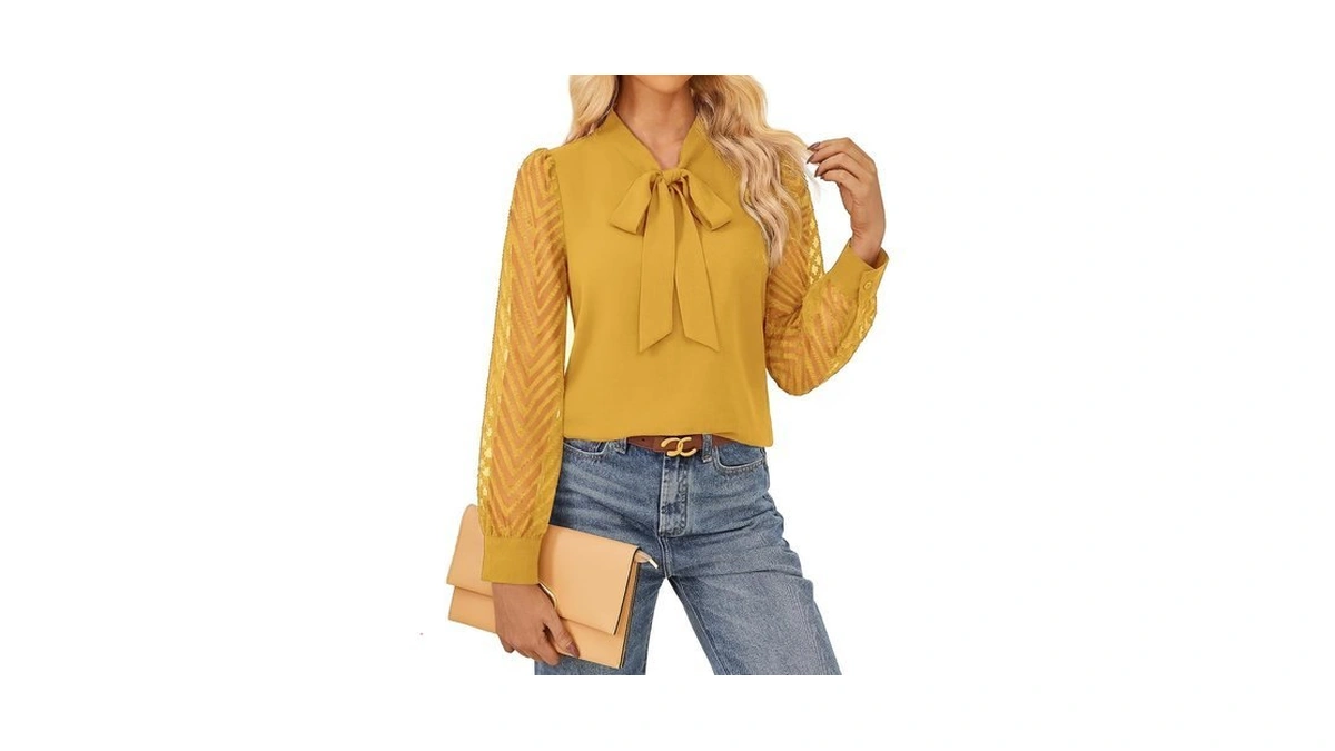 Garce Karin Women Bow Tie Neck Tops 2026 Fall Lace