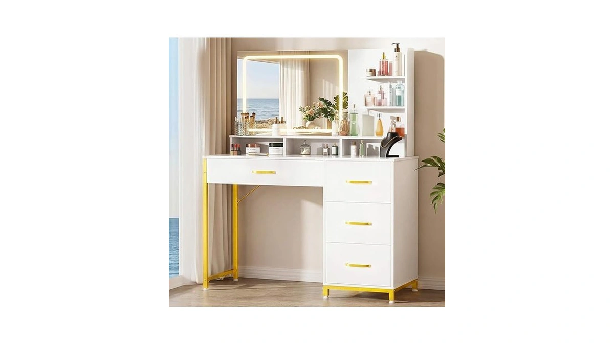 Comhoma Vanity Desk With Mirror And Lights, Makeup Vanity Table