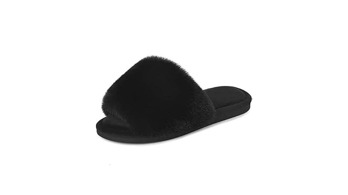 Parlovable Women's Faux Fur Slippers – Fluffy Open-toe Memory Foam