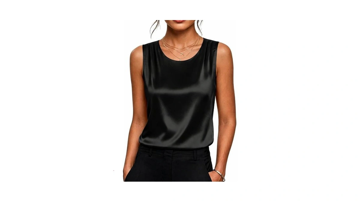 Zeagoo Womens Satin Tank Top Pleated Sleeveless Blouse Dressy Casual