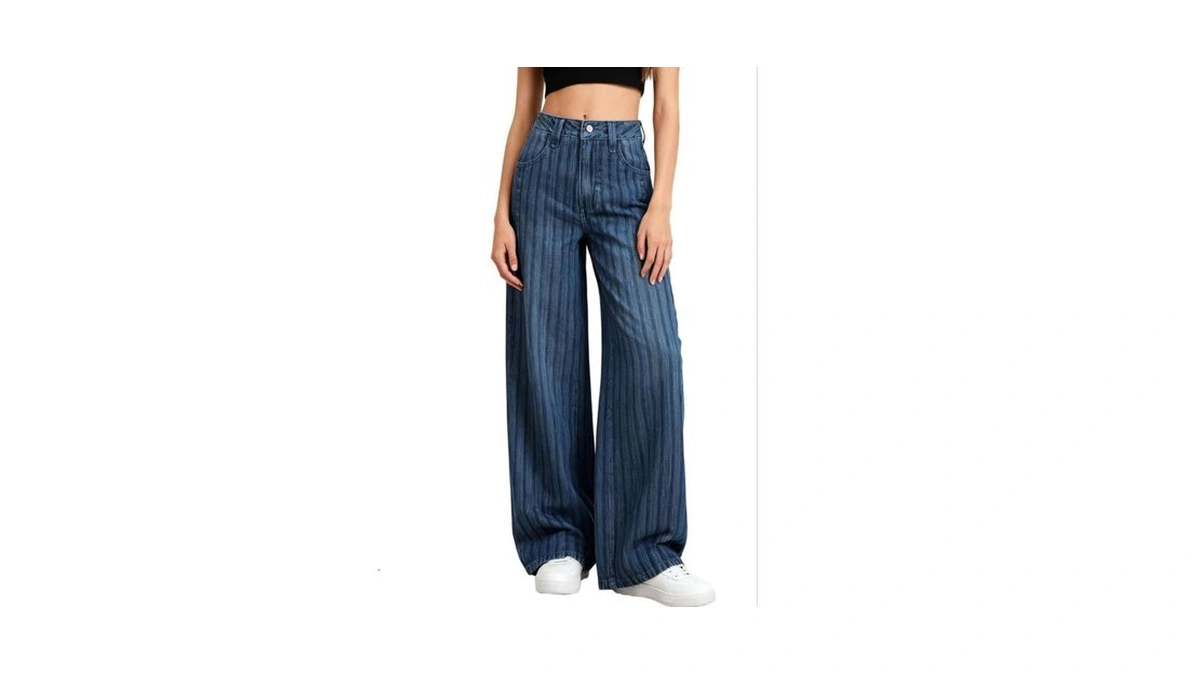 Flvsun Women's Striped Jeans Mid Rise Barrel Baggy Jeans 90s