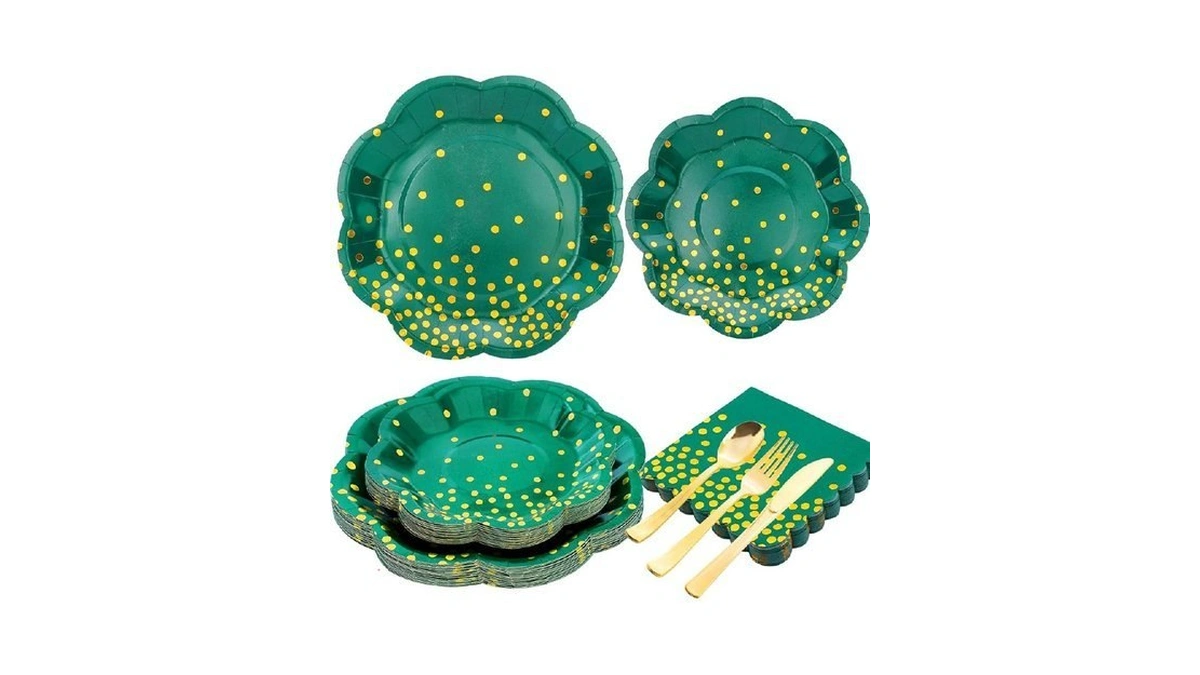 Boocikey Green And Gold Party Decorations,green Plates And Napkins Party