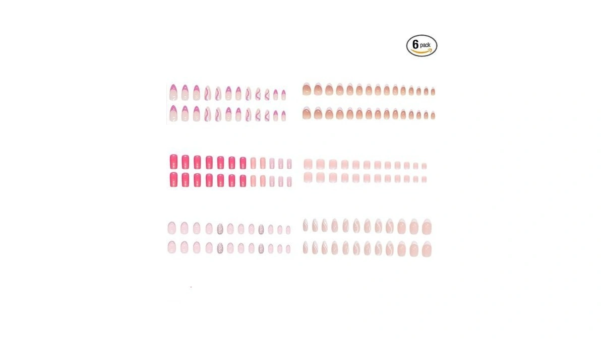 Press On Nails Medium 6 Packs (144 Pcs)，fake Nails Almond