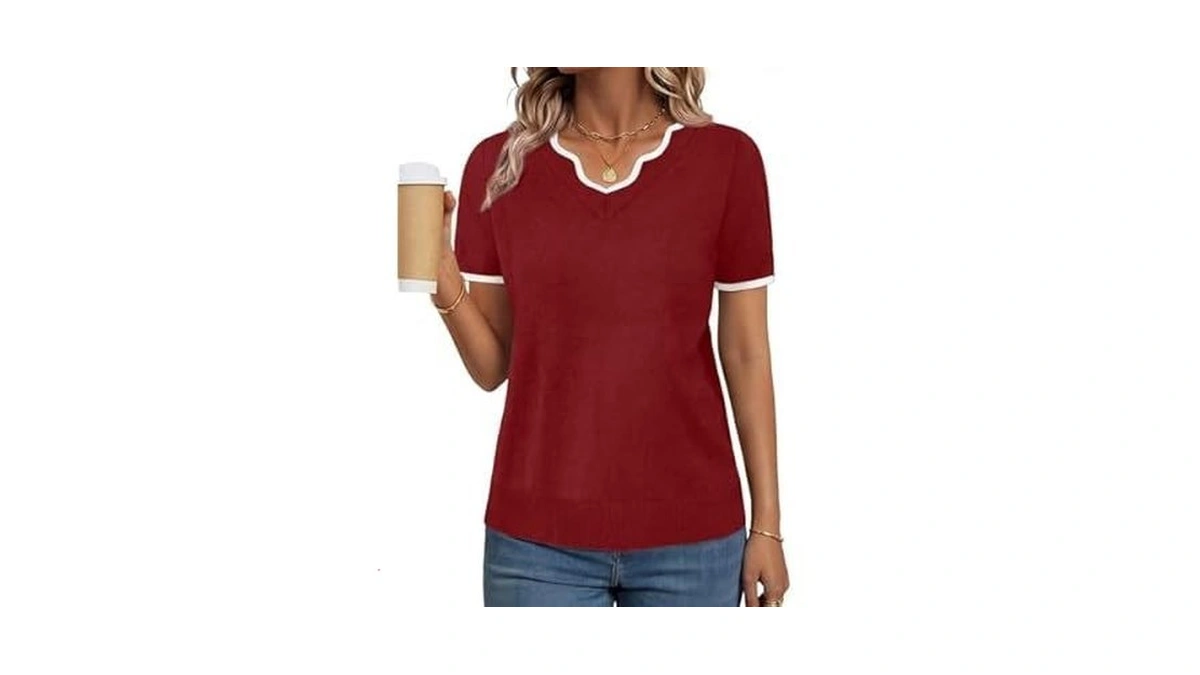 Gkbk Women Short Sleeve V Neck Sweater Lightweight Pullover Top