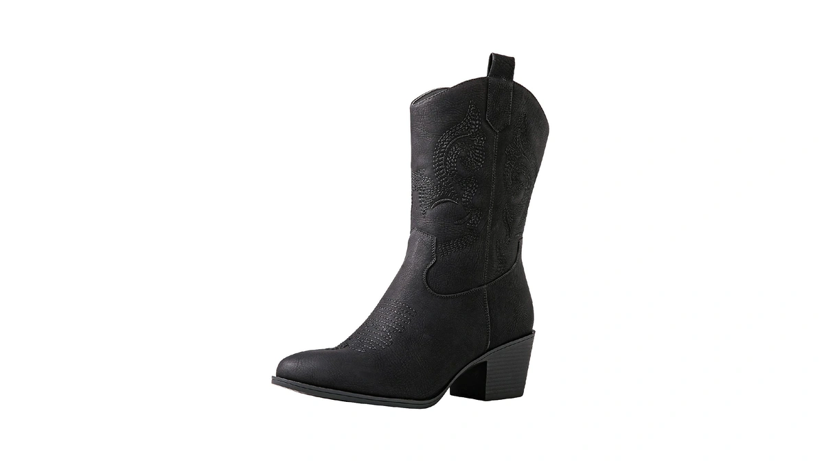 Globalwin Women's Black Mid Calf Cowgirl Boots Classic Embroidered Western