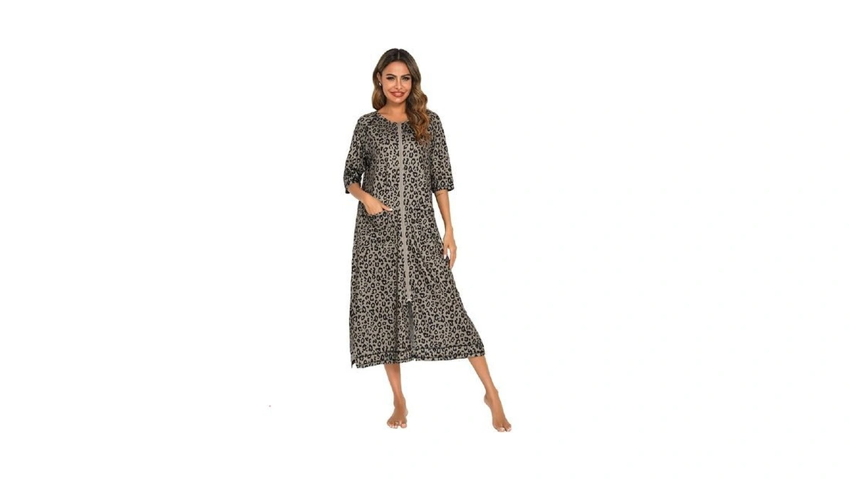Rongtai Womens Nightgowns Half Sleeve Zipper Sleepshirts Lounge Comfy Housecoat