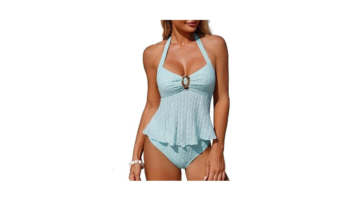 Zaful Halter Tankini Swimsuits For Women Lace O-ring Cut Out