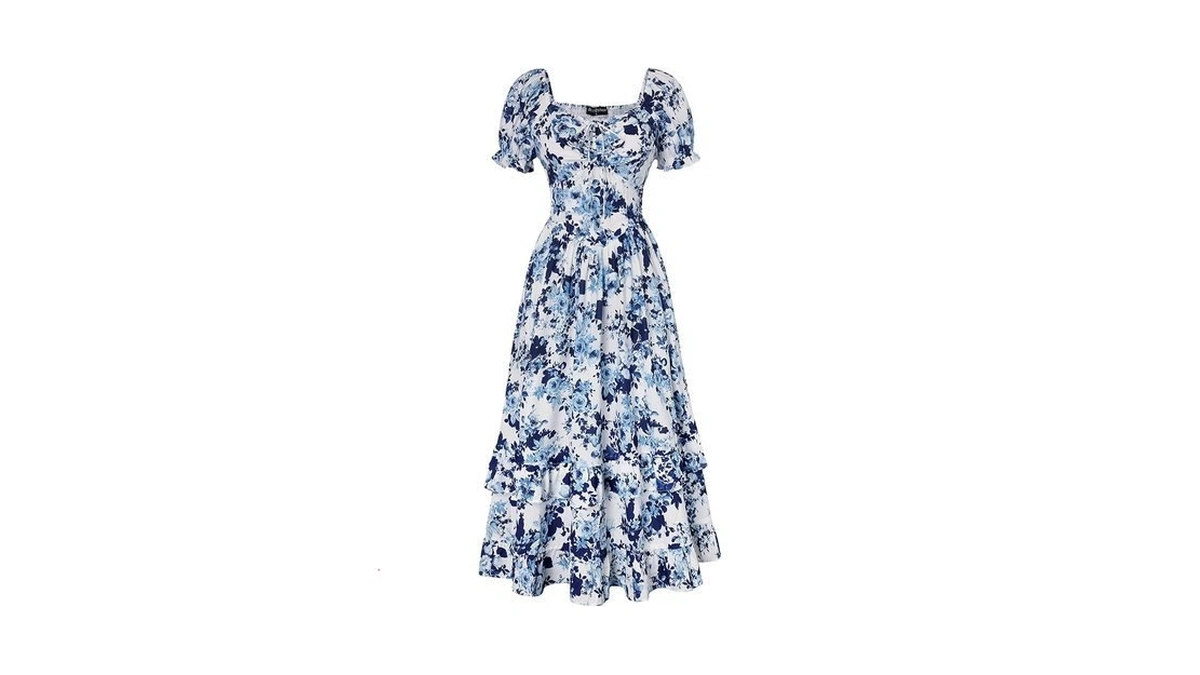 Scarlet Darkness Women Floral Cottagecore Dress Puff Sleeve Maxi Ruffled