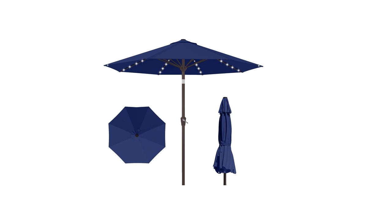Kingdura 10ft Outdoor Patio Umbrella With Solar Lights, Market Table