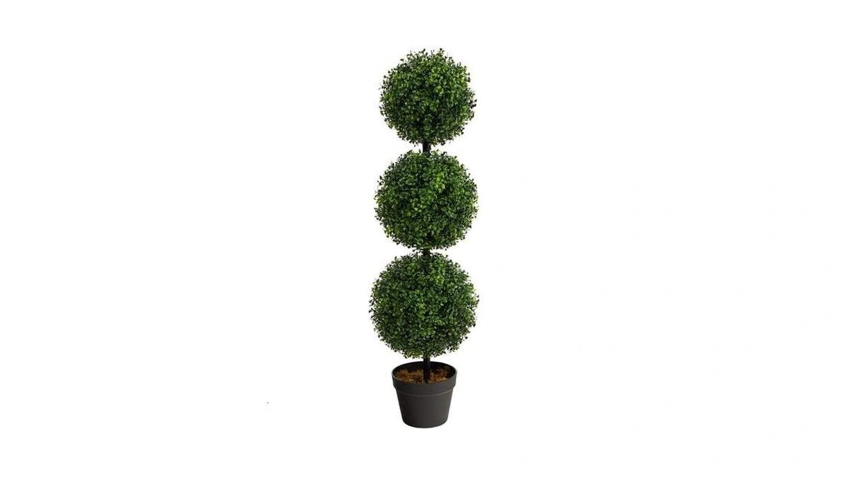 Nearly Natural 36in Artificial Triple Ball Boxwood Topiary Tree -