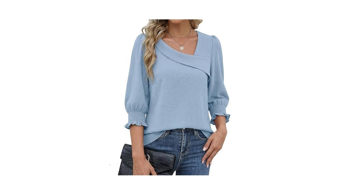 Funlingo 3/4 Length Sleeve Womens Tops Business Casual Outfits Asymmetric