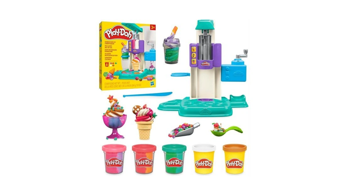Play-doh Rainbow Swirl Ice Cream Playset With 7 Pretend Play