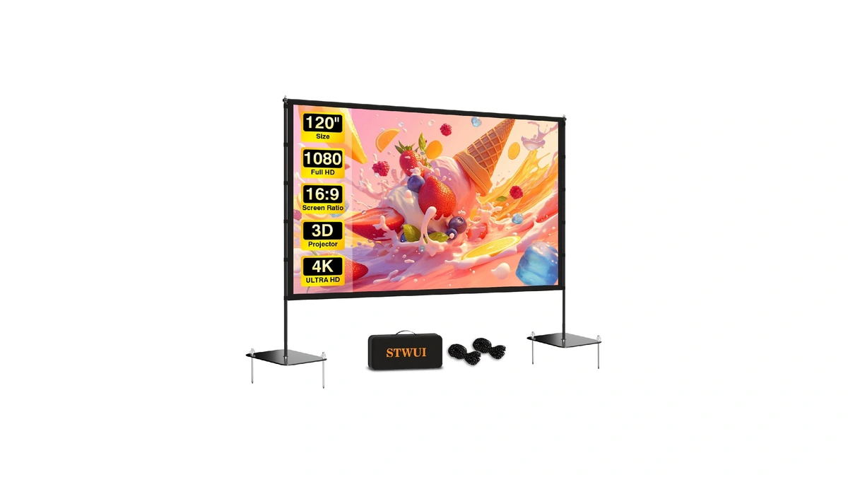Stwui Outdoor-projector-screen-with-stand - 120 Inch Portable Projection Screen Indoor Outdoor