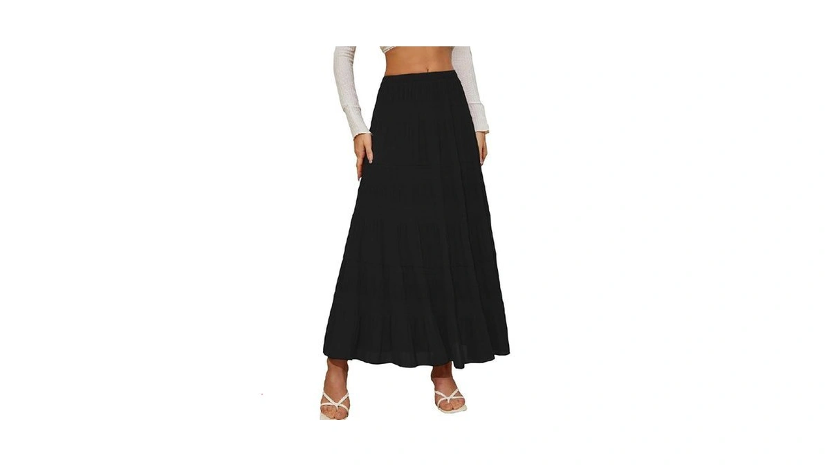 Nipami Women's Chiffon White Flowy Maxi Skirt Boho Summer Elastic