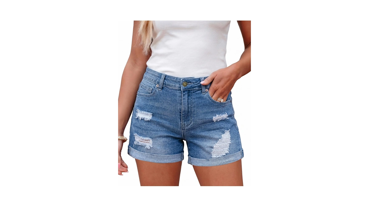 Lookbookstore Women High Waisted Ripped Cuffe...