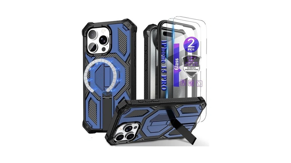 Ymhxcy Magnetic For Iphone 15 Pro Case With Kickstand, [compatible