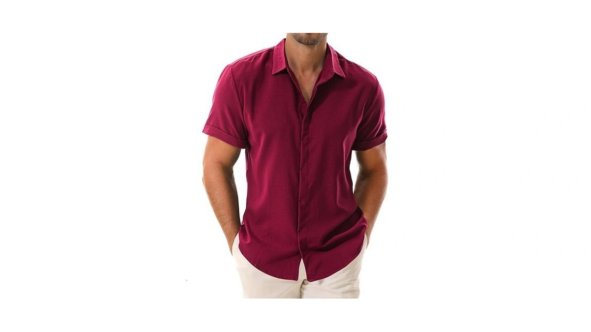 Drazivon Men's Linen Shirts Short Sleeve Button Down Shirts For