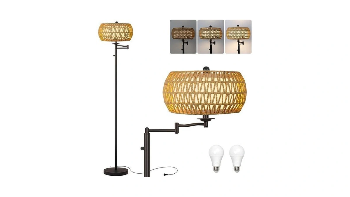 Ruiever Dimmer Led Floor Lamp,tall Standing Lamp With Swing Arm,black