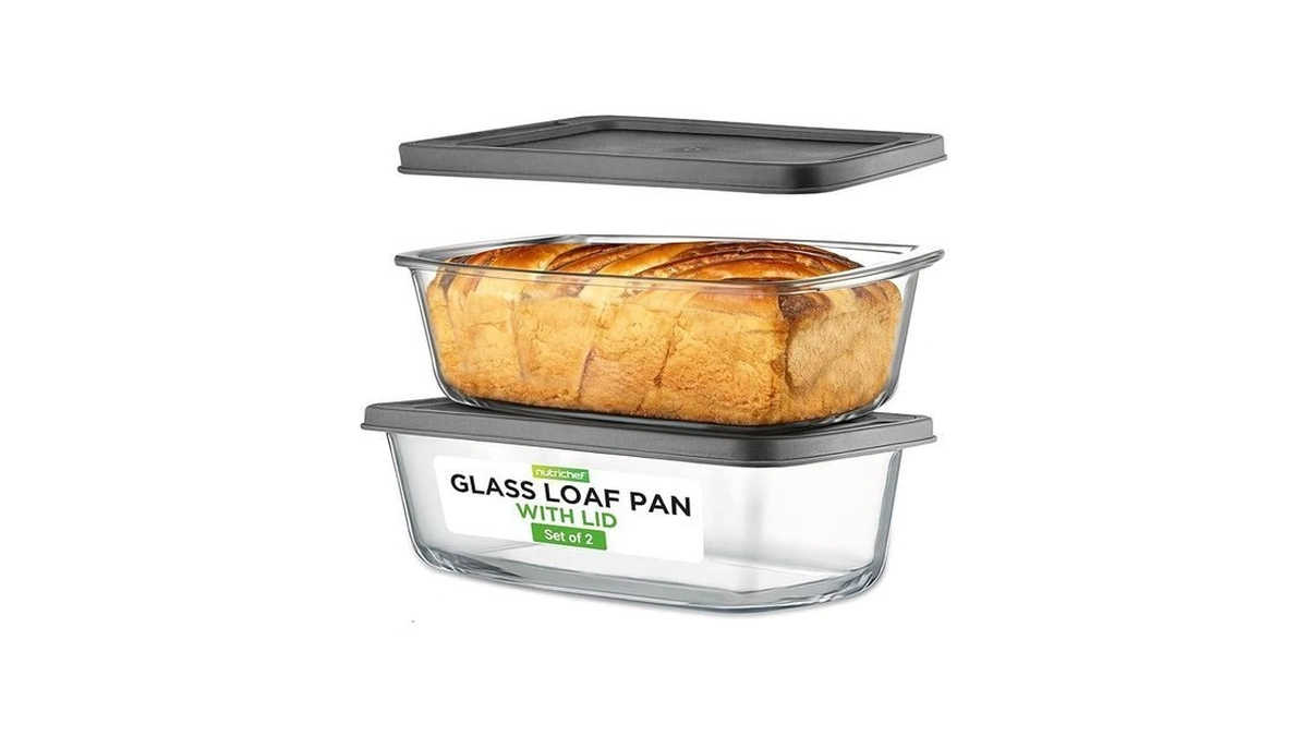 Nutrichef 4 Piece Glass Loaf Pan Set With Lids -