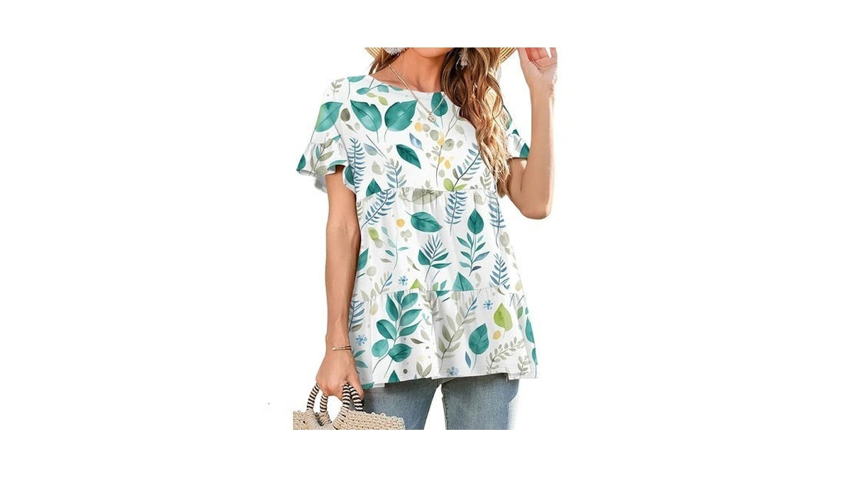 Neineiwu Women's Loose Ruffle Hem Short Sleeve Summer Casual Flowy