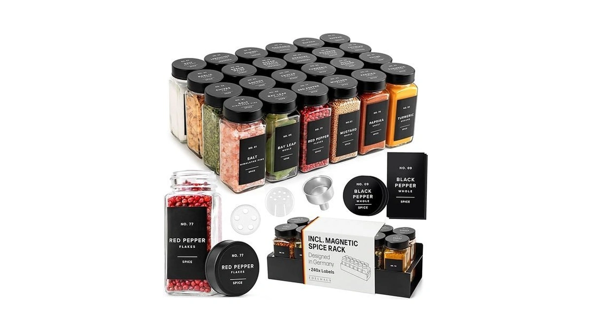 Edelhaus Square Glass Spice Jars (24 X 4oz) With Black