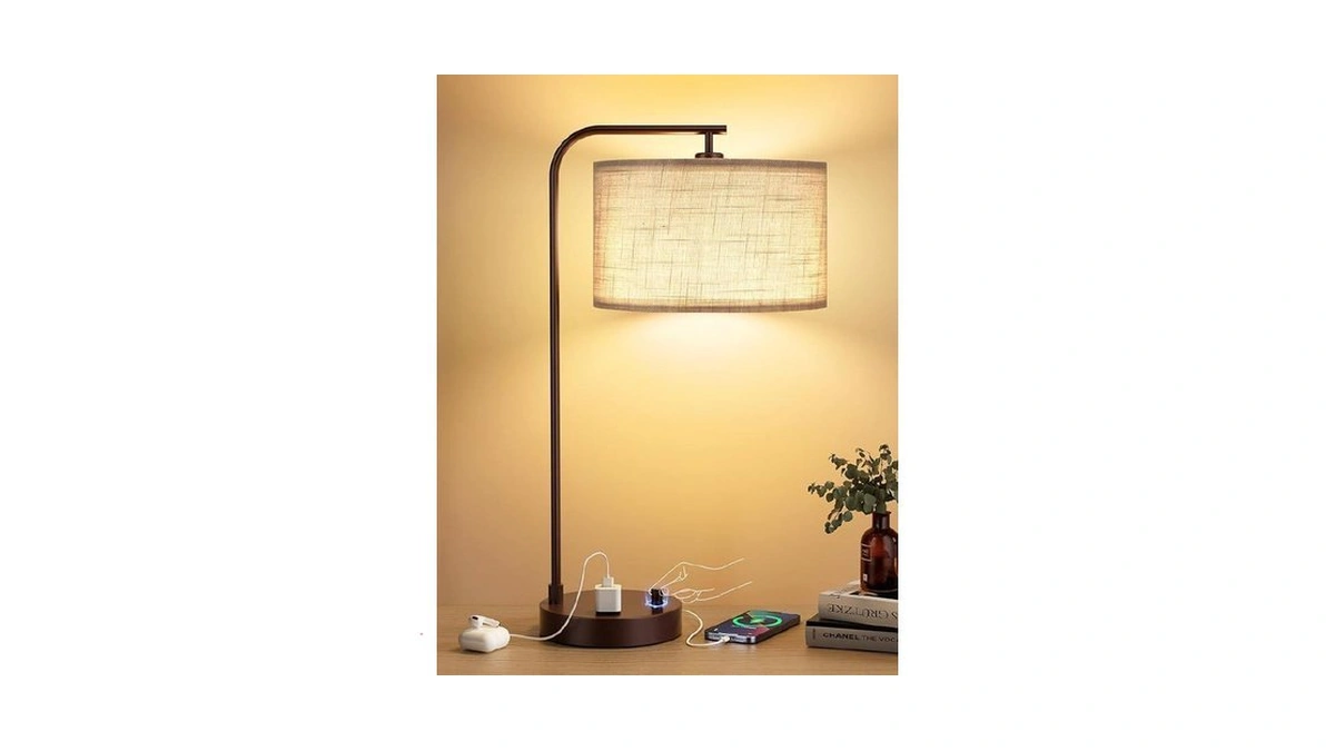 Innqoo Gray Tall Table Lamp With Usb Port And Outlet,