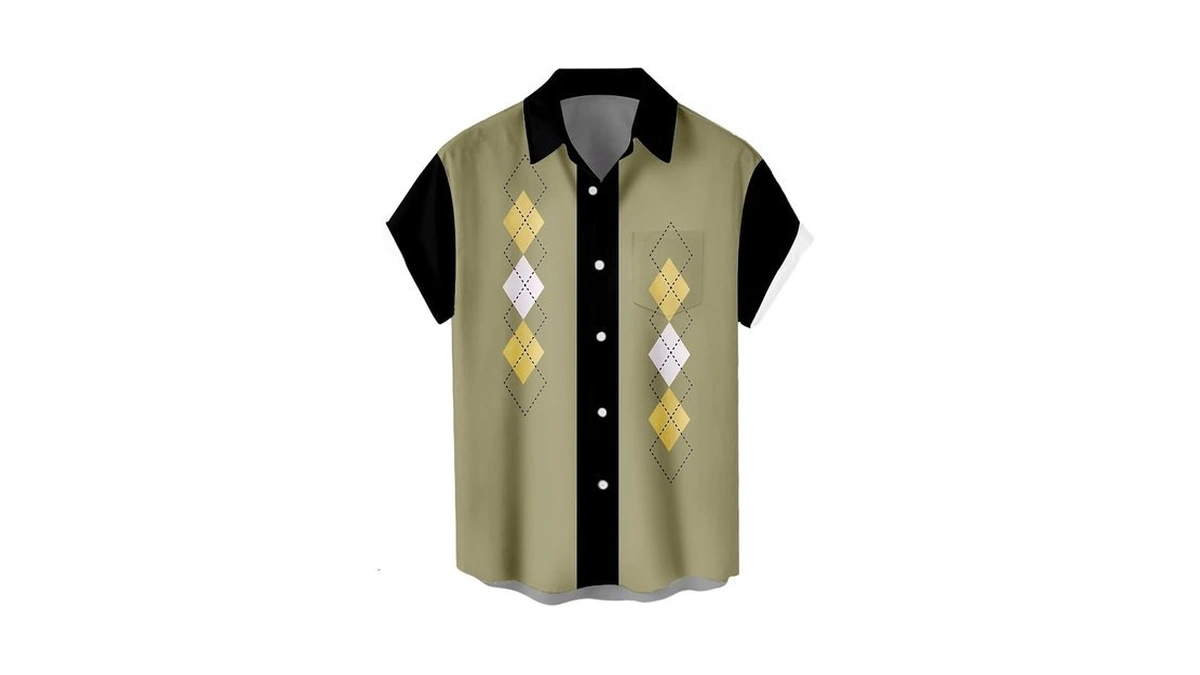 Men's Vintage Bowling Shirt 1950s Retro Short Sleeve Button Down