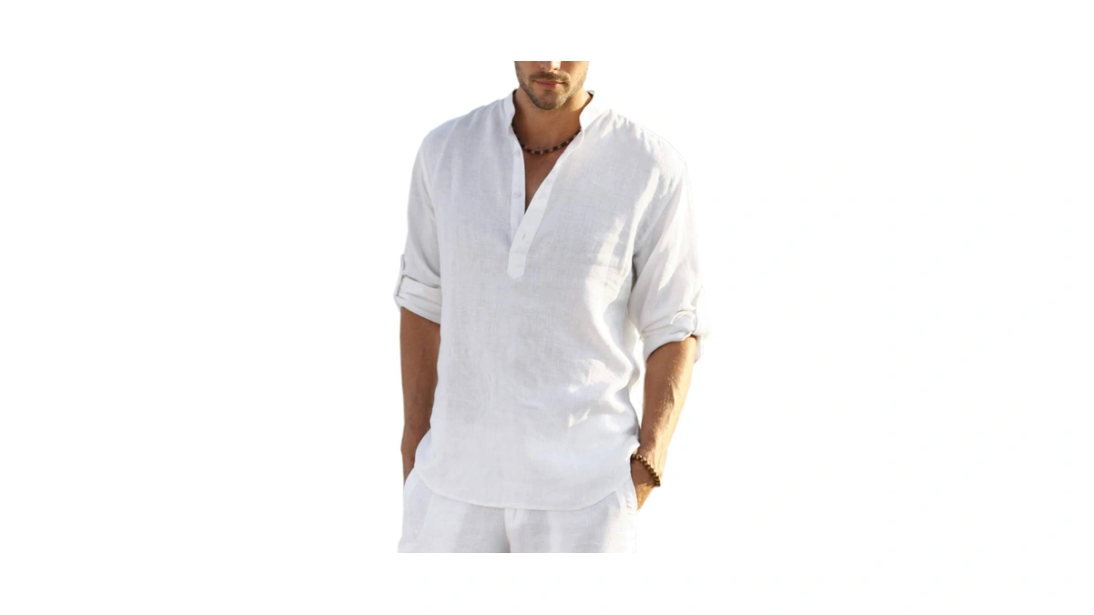 Coofandy Men Cotton Linen Henley T-shirts Lon...