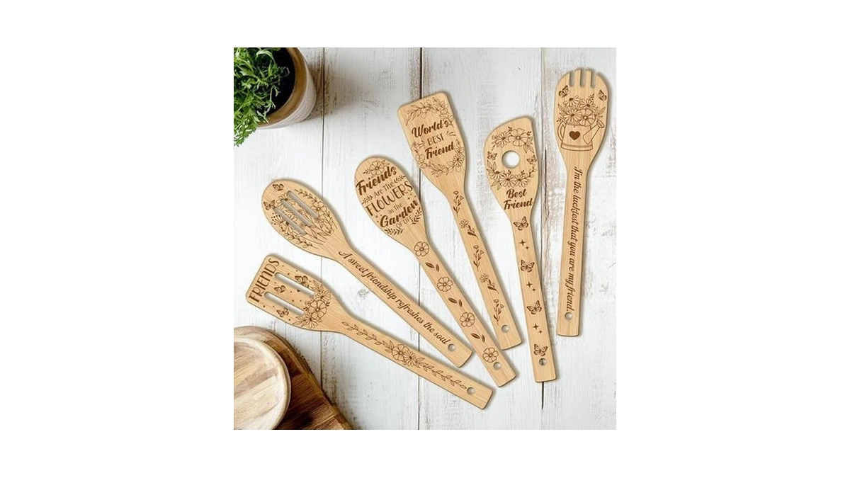 Cuthollow 6pcs Best Friend Wooden Kitchen Cooking Utensil Set, 11.9in