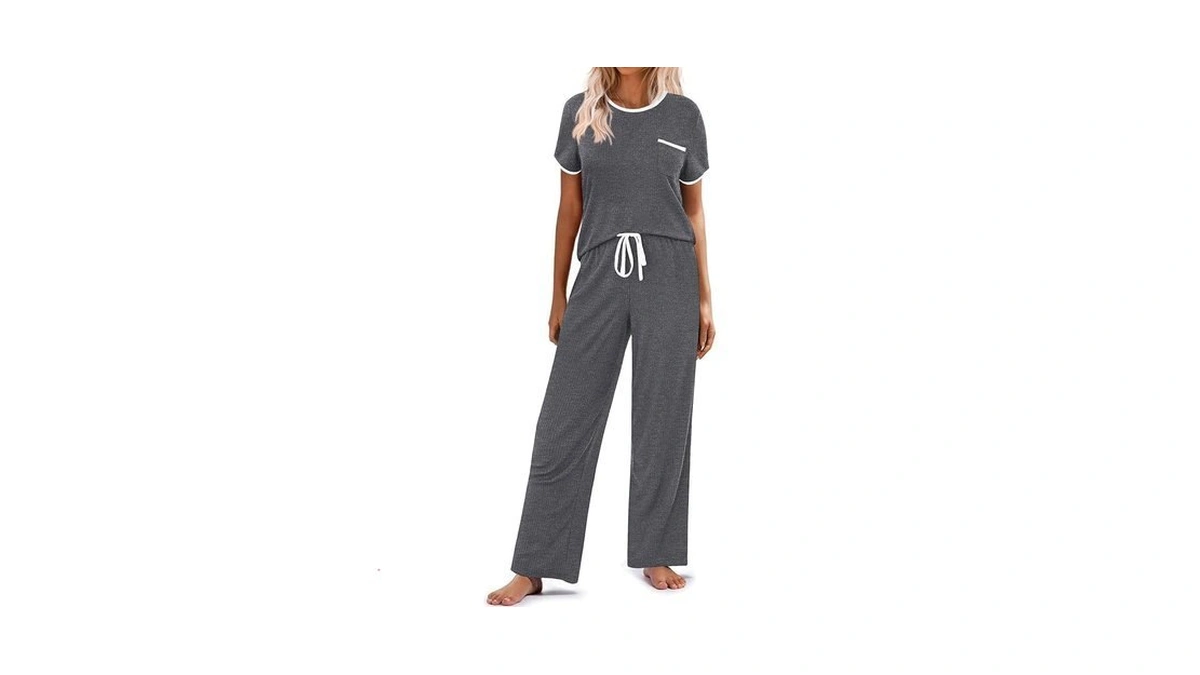 Ekouaer Women Lounge Pajamas Sets Ribbed Knit Pj Short Sleeve