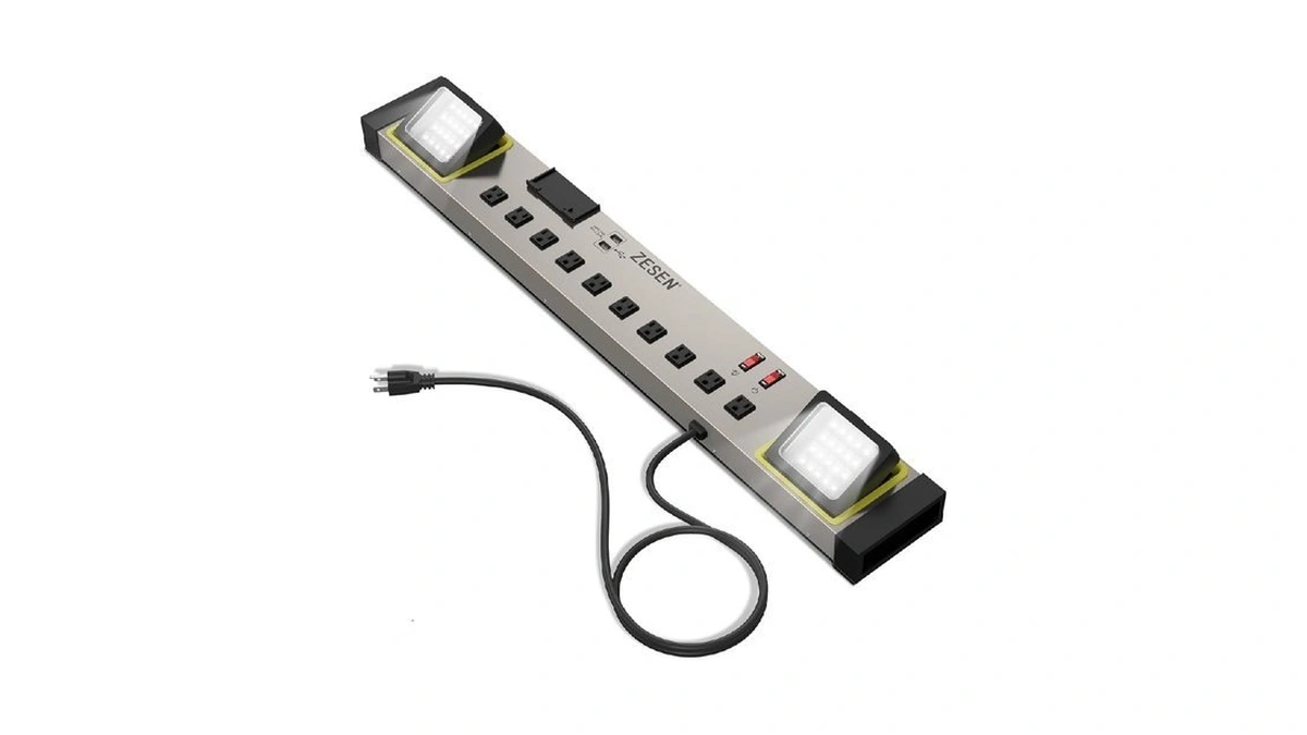 Zesen 10-outlet Power Strip With Led Worklight 4ft Cord, Heavy