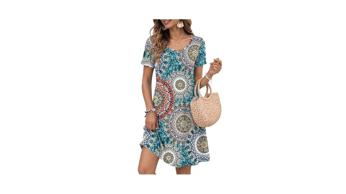 Wneedu Women's Summer Casual T-shirt Dress With Pockets — Short