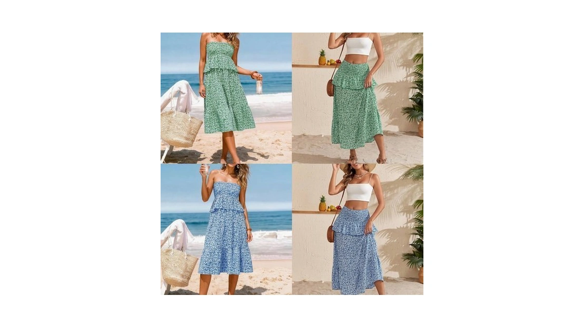 Lyrur Women's Summer Tube Top Dress Smocked Strapless Dresses Floral