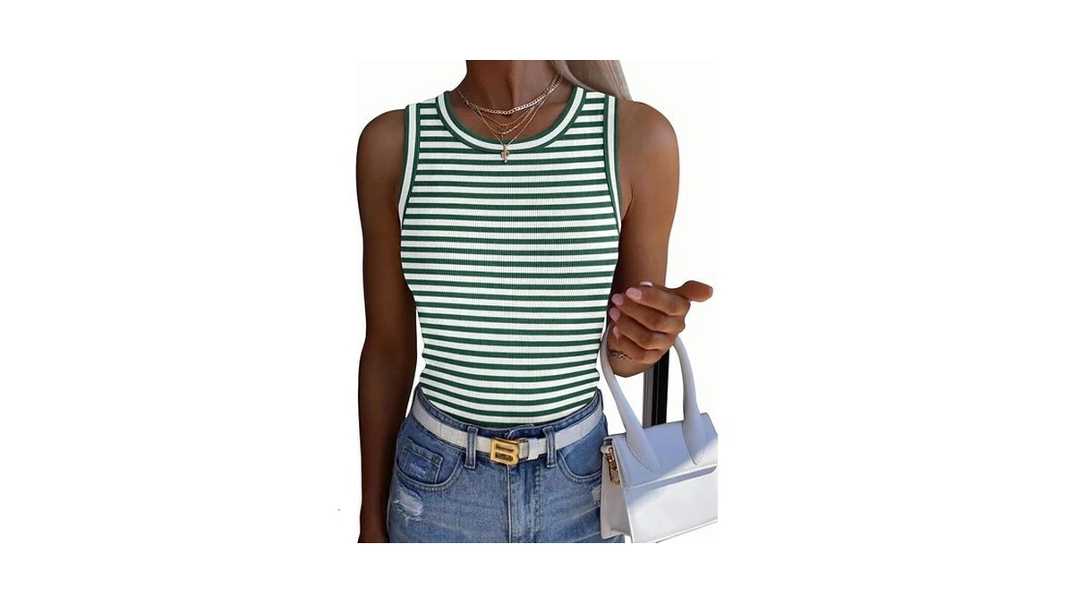 Zeagoo Women Summer Outfits High Neck Striped Tank Tops Slim