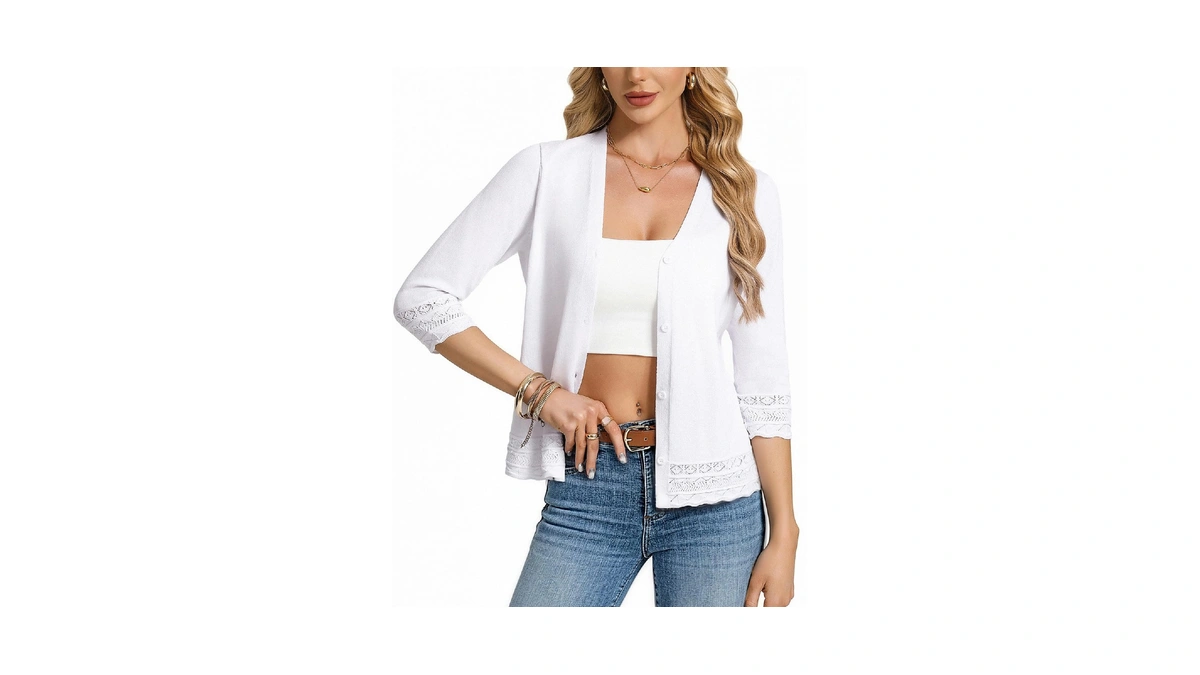 Grace Karin White Cardigans For Women 3/4 Sleeve Summer Cardigan