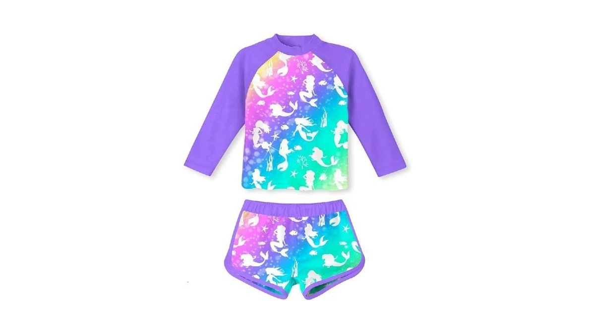 Girl's Two-piece Long Sleeve Swimsuits Upf50+ Rash Guard Kids Stylish