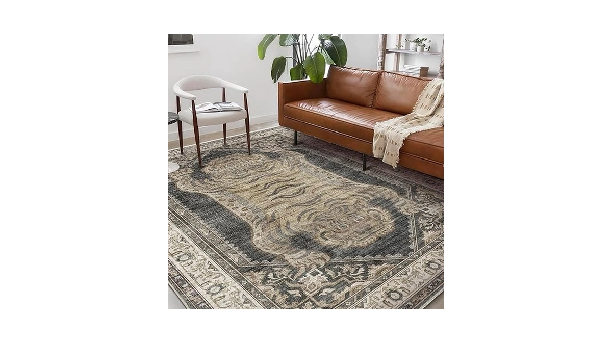 Champlant Washable Area Rug 9'x12' Retro Boho Design Non-shedding Easy