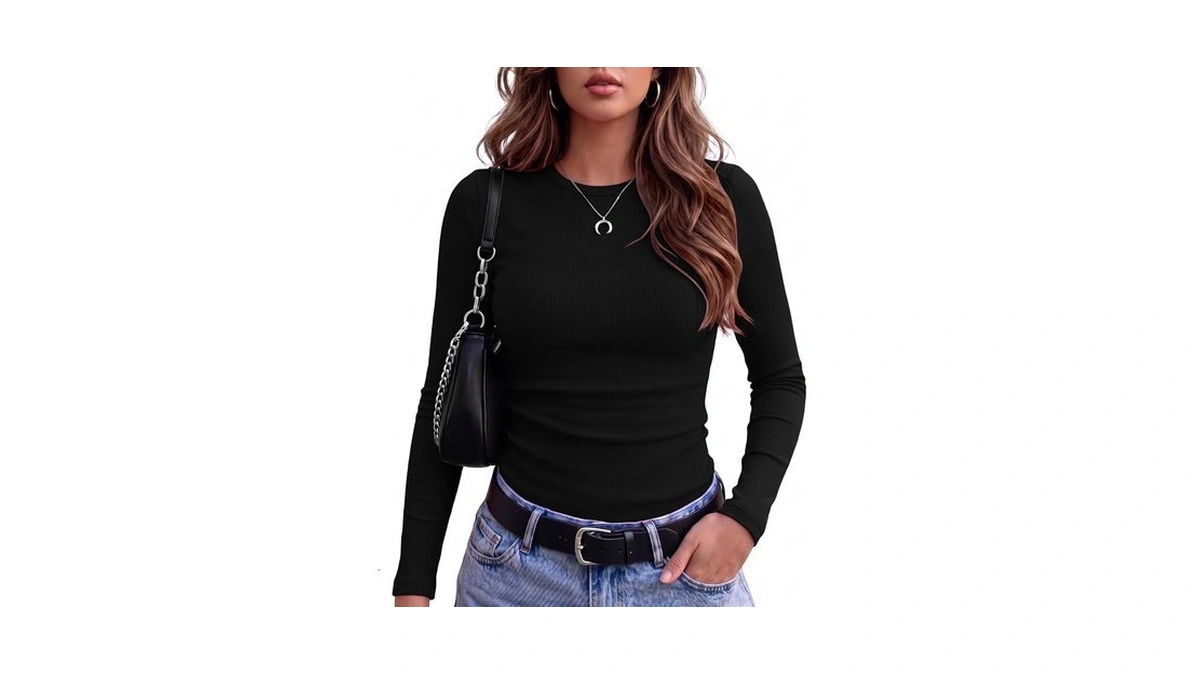 Zeagoo Black Tops For Women Long Sleeve Shirts Summer Ribbed
