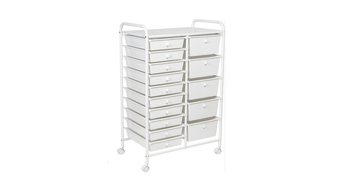 Honey-can-do 15-drawer Metal Rolling Storage Cart, White Steel Multi-purpose Organizer