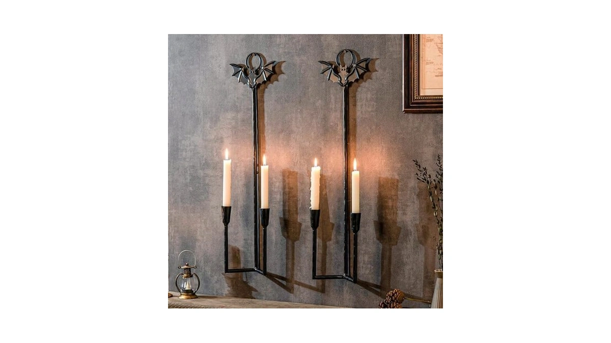Wall Sconce Candle Holder Metal Hanging Wall Decorations Gothic Bat