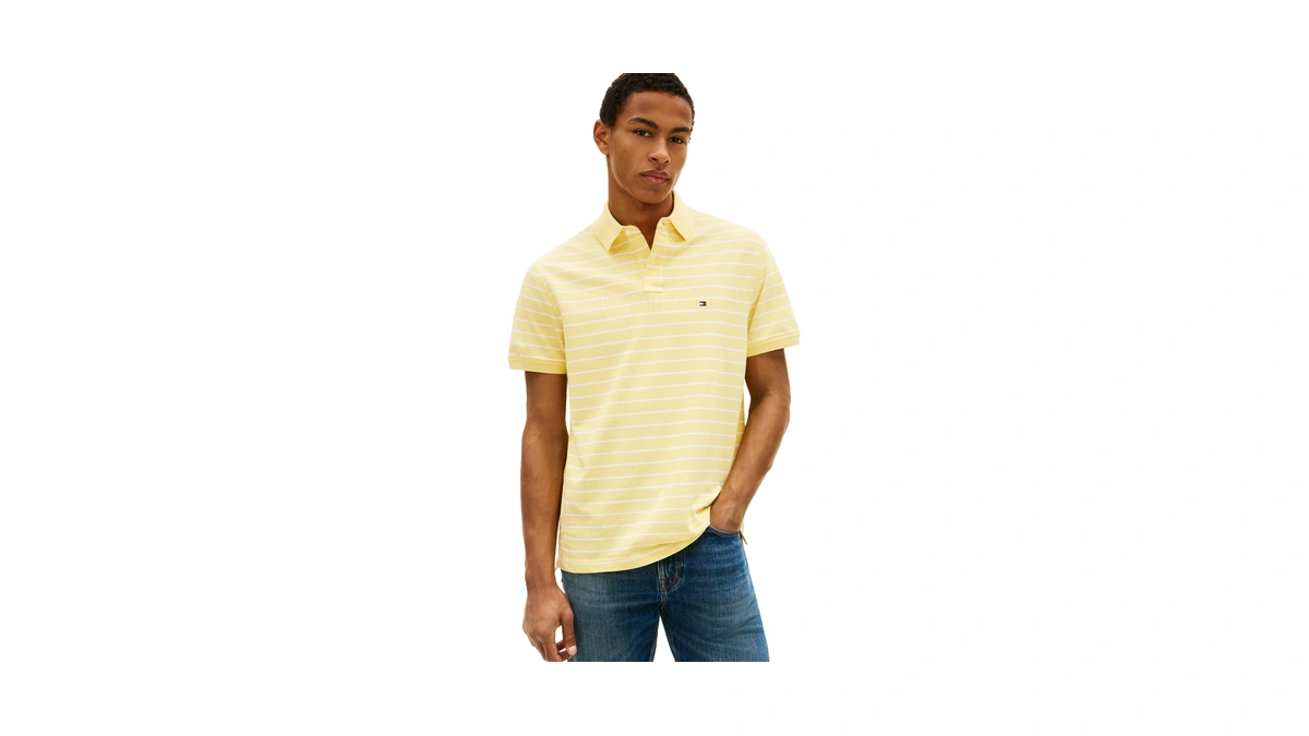 Tommy Hilfiger Men's 1985 Classic Short Sleeve Polo, Citronella/white X-large