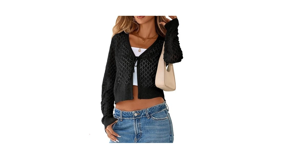 Simplefun Crop Cardigan For Women Trendy Ties In Front Hollow