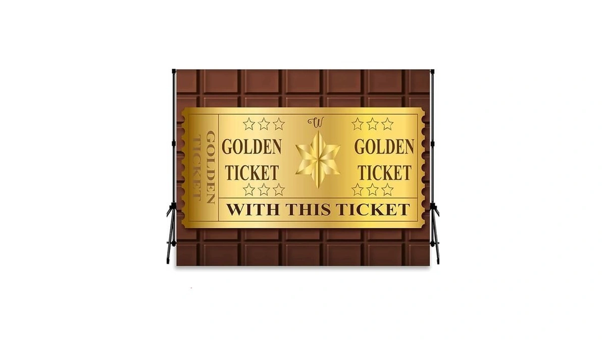 Qicaiyun 8x6ft Candy Photography Backdrop Chocolate Golden Ticket Candy Birthday