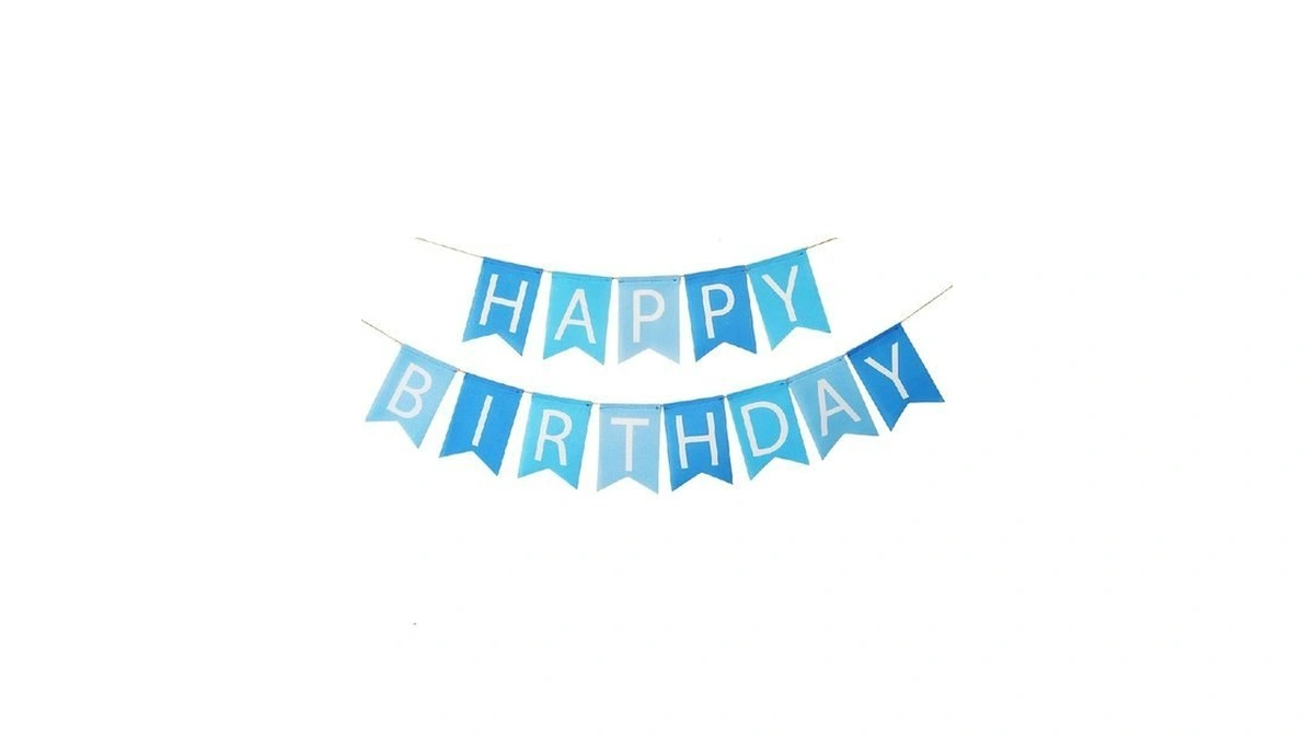 Blue Happy Birthday Party Banner Decorations, Prestrung Fabric Birthday Sign