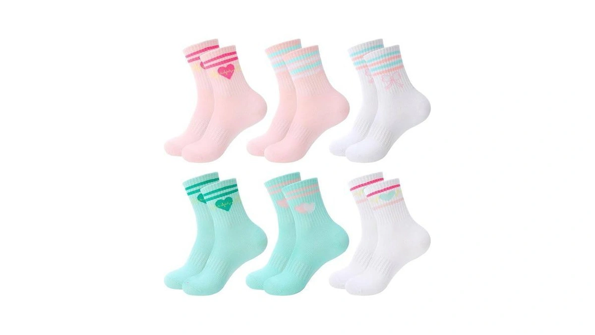 Scenicamp 6 Pack Girls Socks Kids Crew Athletic Socks With