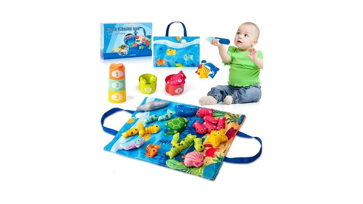 Gqiril Montessori Toys Fishing Game - 28pcs Cloth Fish Shark