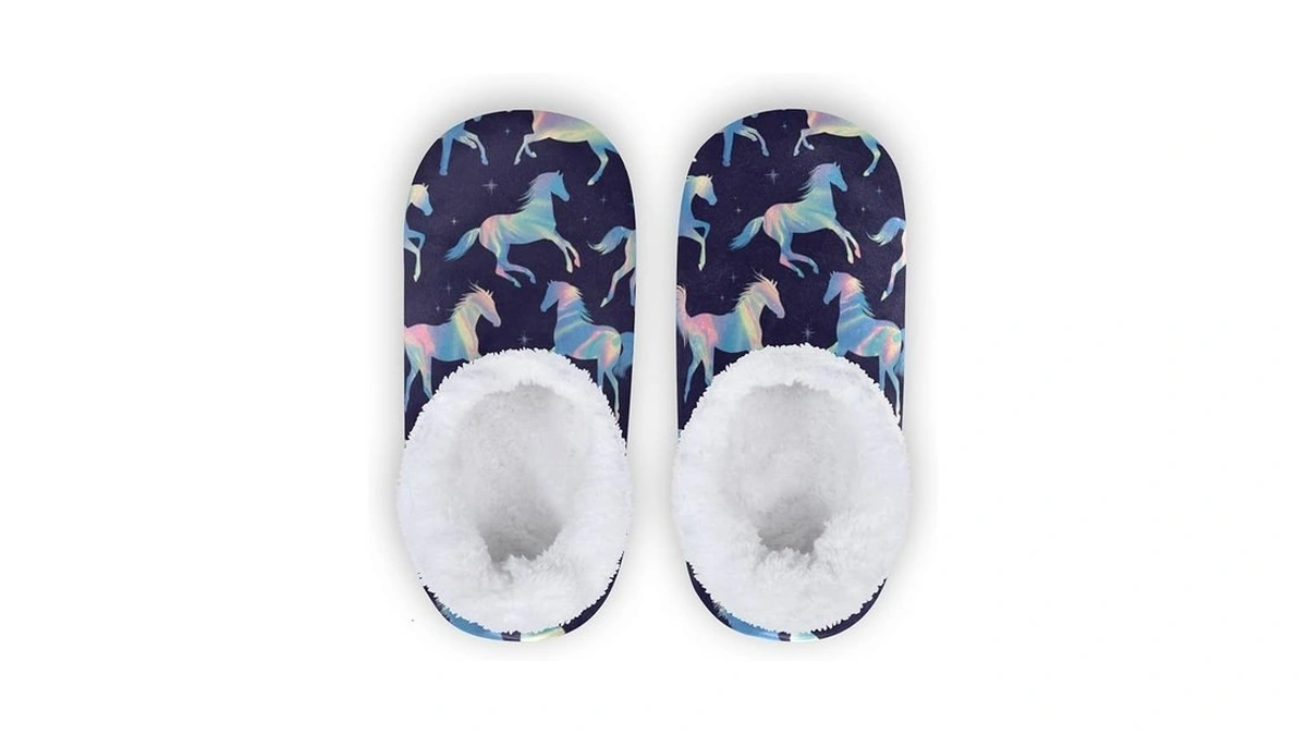 Rainbow Horse Silhouette Boys Slippers Girls Winter Shoes Kids Coral