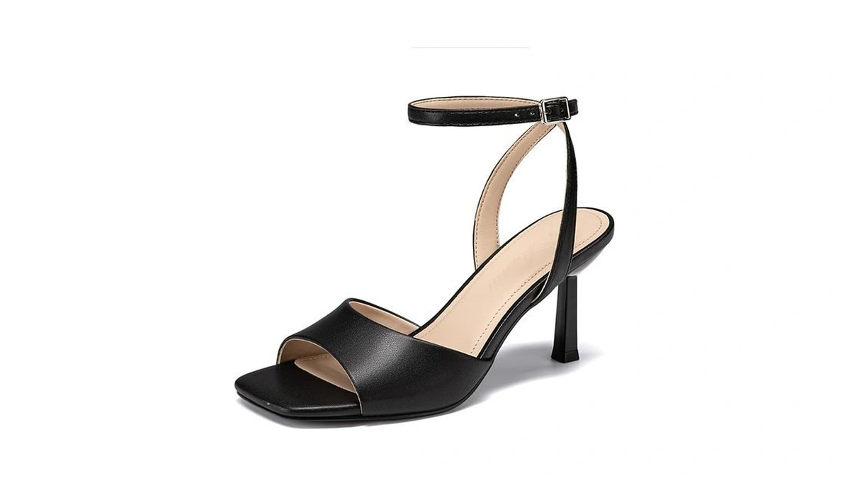 Athlefit High Heels For Women Black Square Open Toe Stiletto