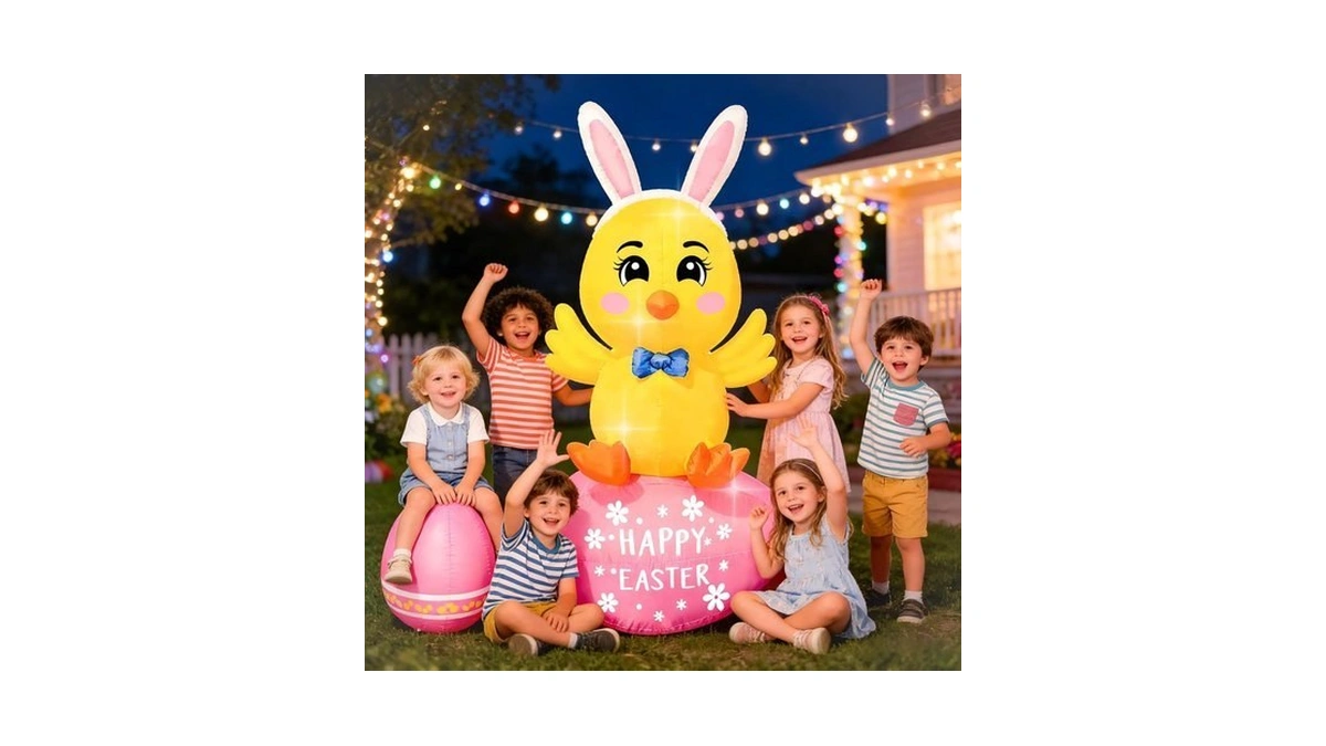 5 Feet Easter Inflatable Chick Sits On Egg, Led Lights