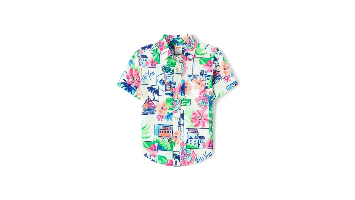 Gymboree,boys,dad And Son Matching Short Sleeve Button Up Shirt,tropical Sea,18-24